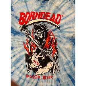 Born Dead Clothing Adult Medium Tie-Dye Grim Reaper with Scythe on Blue Shirt